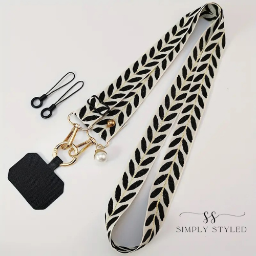 Black & Cream Leaf Adjustable Phone Strap – Simply Styled